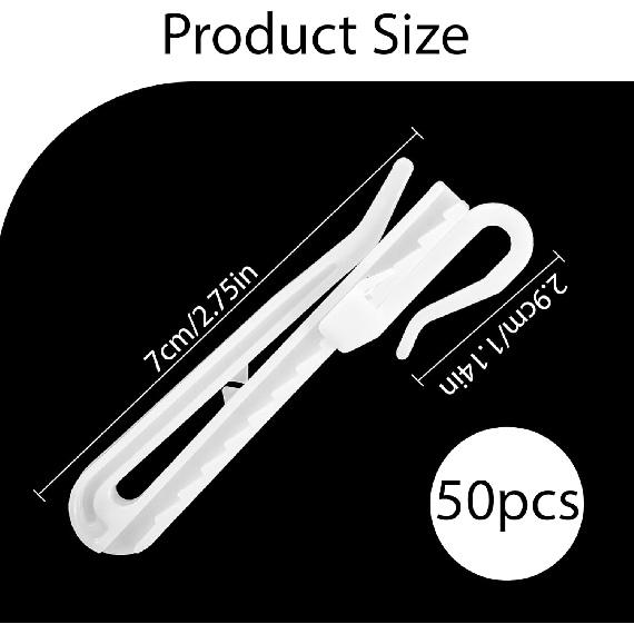 50 PCS Plastic Curtain Hooks Adjustable Pinch Pleat Ratchet System Pinch Pleat Curtain Hooks for Window Door Shower Curtain(75mm/2.95inch)
