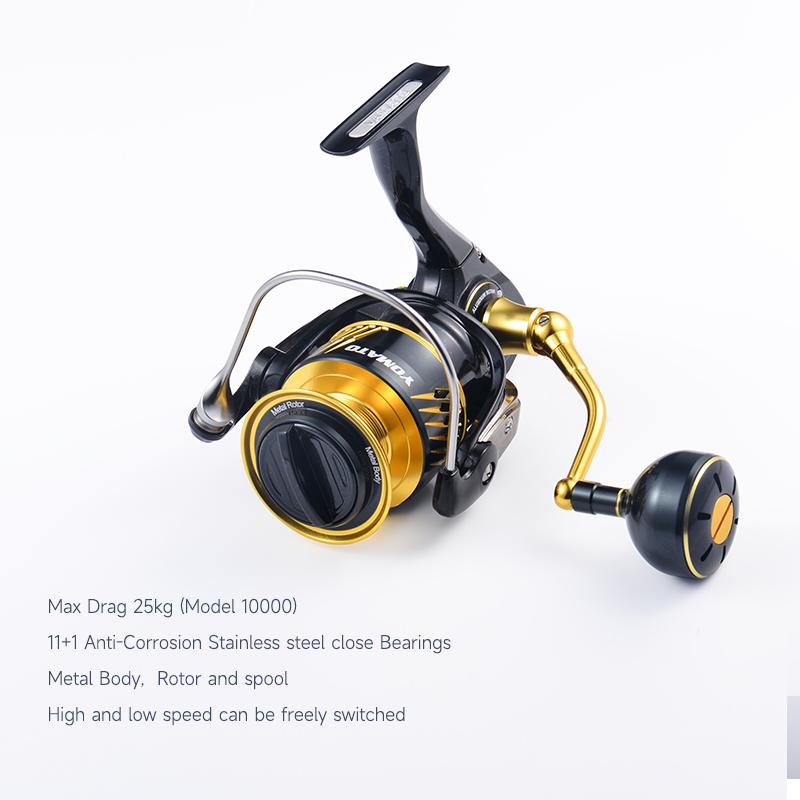 New Metal Fishing Reel 6000 8000 10000 12BB Alloy Body 25kg Max Drag Sea Spinning Fishing Reels