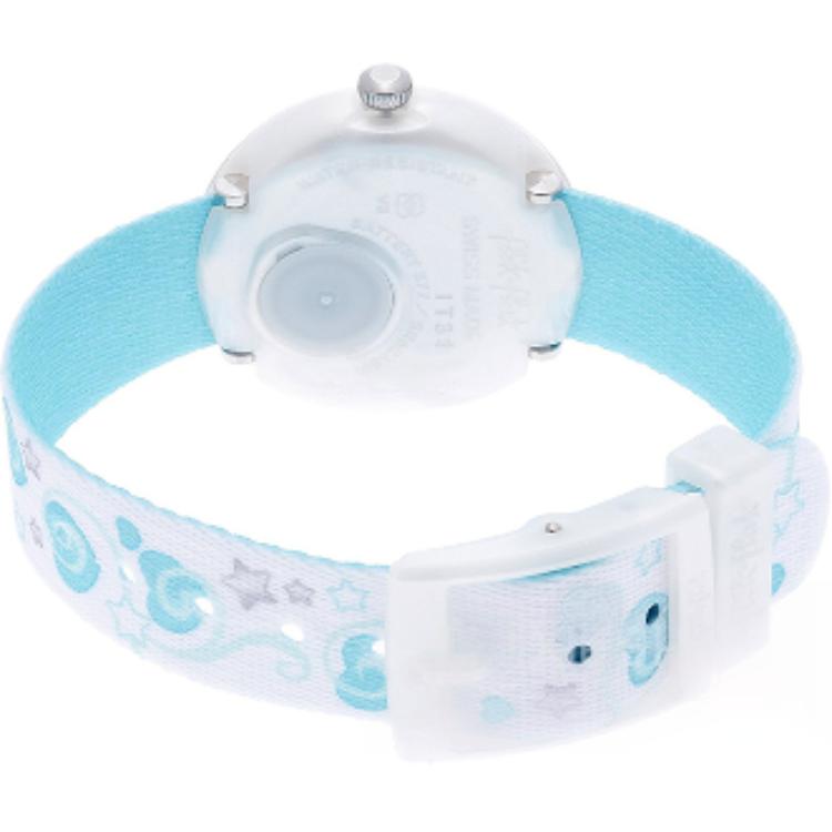 SWATCH Flik Flak Feifei series quartz movement 30 meters waterproof children's Swiss watch 36mm white dial plastic case fabric strap FTNP005-STD