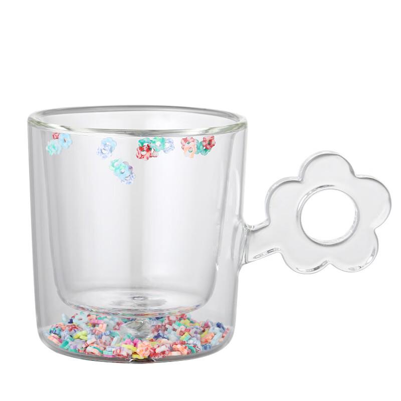Shangqi Flower Quicksand Double-Layer Glass Handle Mug