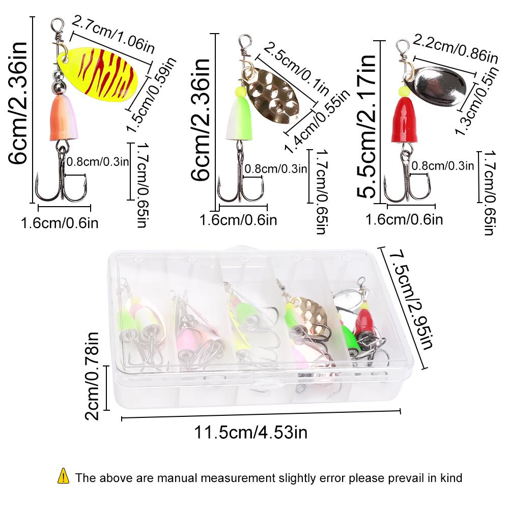 10 stk Spinner Agn 4g 4,5g 5g Skjelokk Gjedde Metall med Diskantkroker Kunstig Bass Agn Fiskelokk
