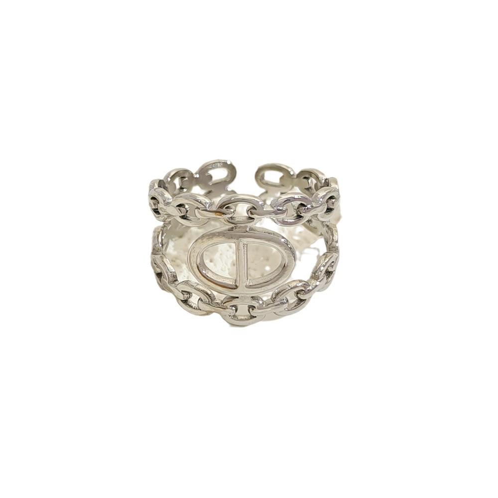 Stainless Steel Hollow Ring - European & American Cold Style Niche Design Light Luxury Women's Fashion