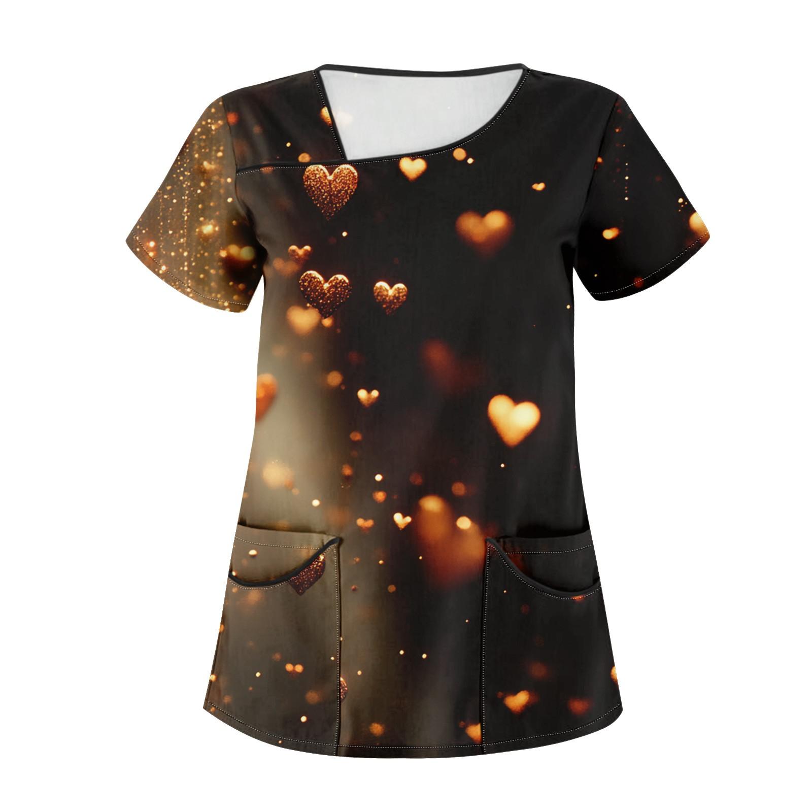 

Женская рабочая одежда с принтом, косым воротником и двухслойными карманами, базовые топы, пуловер XL золотой