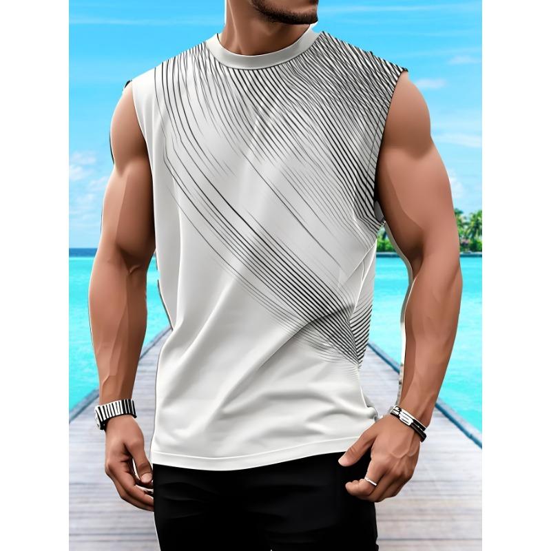 Herren Plus Size Schwarz-Grün Kontraststreifen Ärmelloses T-Shirt - Lockerer Schnitt Sommer Fitnessstudio & Freizeit