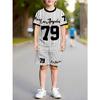 Boys' Set with Alphanumeric Printed Short Sleeved Shorts, Two Piece Set, Breathable and Comfortable for Daily Wear