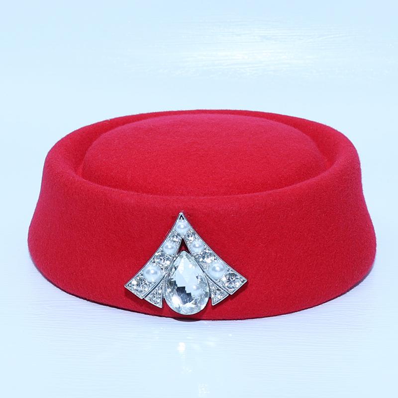 Autumn Winter British-Style V-Diamond Flat-Top Fedoras Retro Solid-Color Premium-Feel Beret Versatile Stewardess Hat Pillbox Hat