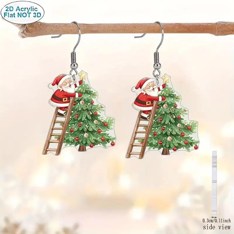Cross-border new Christmas tree earrings flat acrylic Christmas gifts fashionable European and American Santa earrings