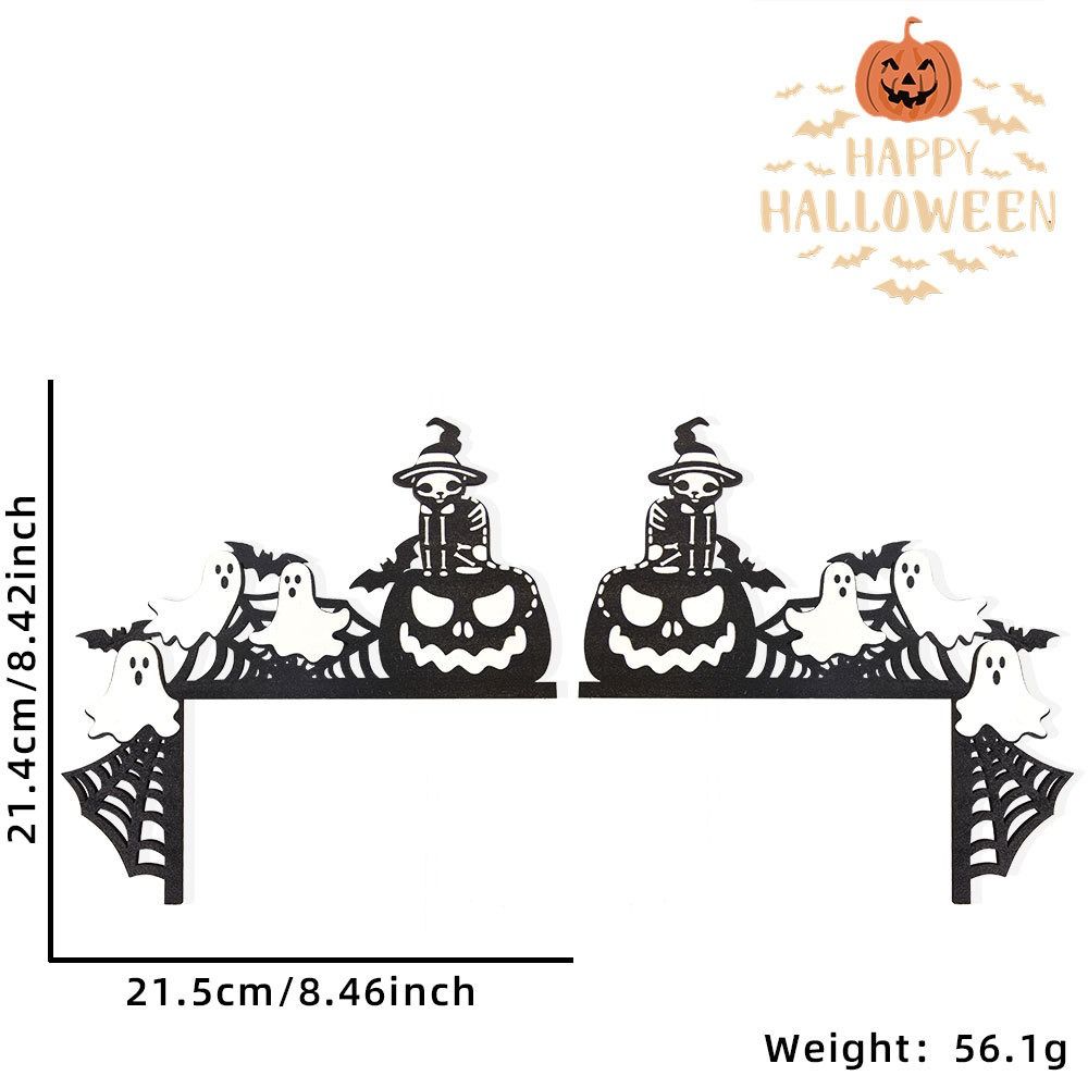 1pair Funny Party Decoration Halloween Door Frame Bats Pumpkins Wooden Door Corner Sign Spider Webs Door Frame Decoration Door