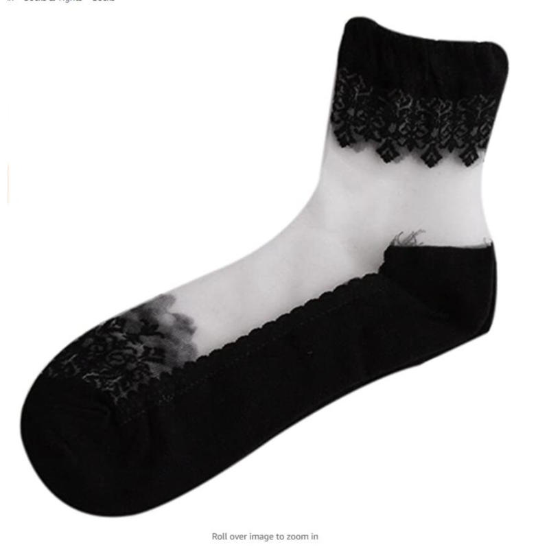 Summer Ladies Lace Embroidery Silk Transparent Glass Crystal Socks Breathable Stretch Women Socks 1 Pair Outdoor Casual Wear