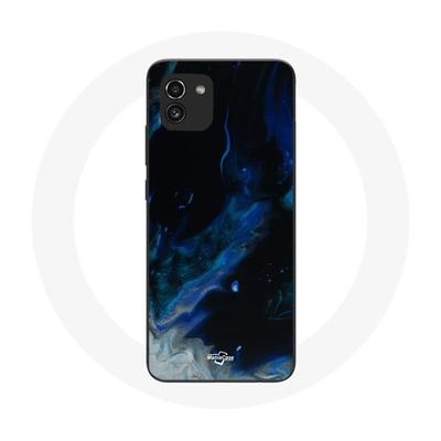 Cover per Samsung Galaxy A03 Nuvole di fumo multicolore di blu grigio e nero su sfondo nero