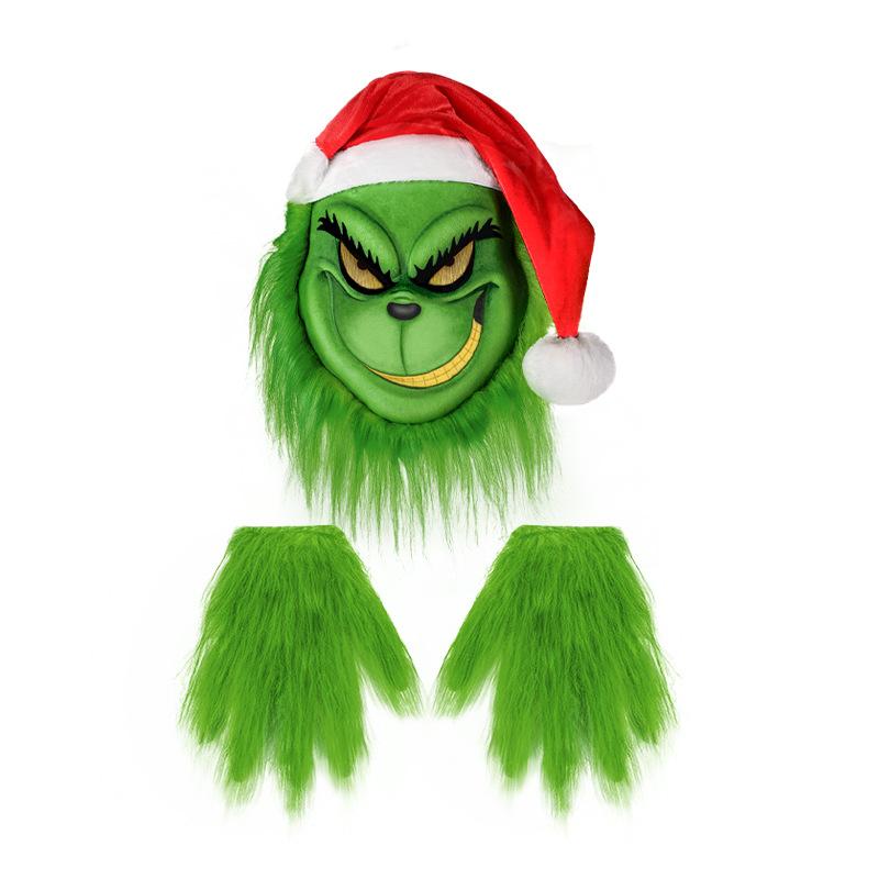 Nuevo Juego de Máscaras Navideñas Halloween COSPLAY Accesorios de Fiesta Ladrón Sombrero Rojo Máscara Verde Guantes Verdes