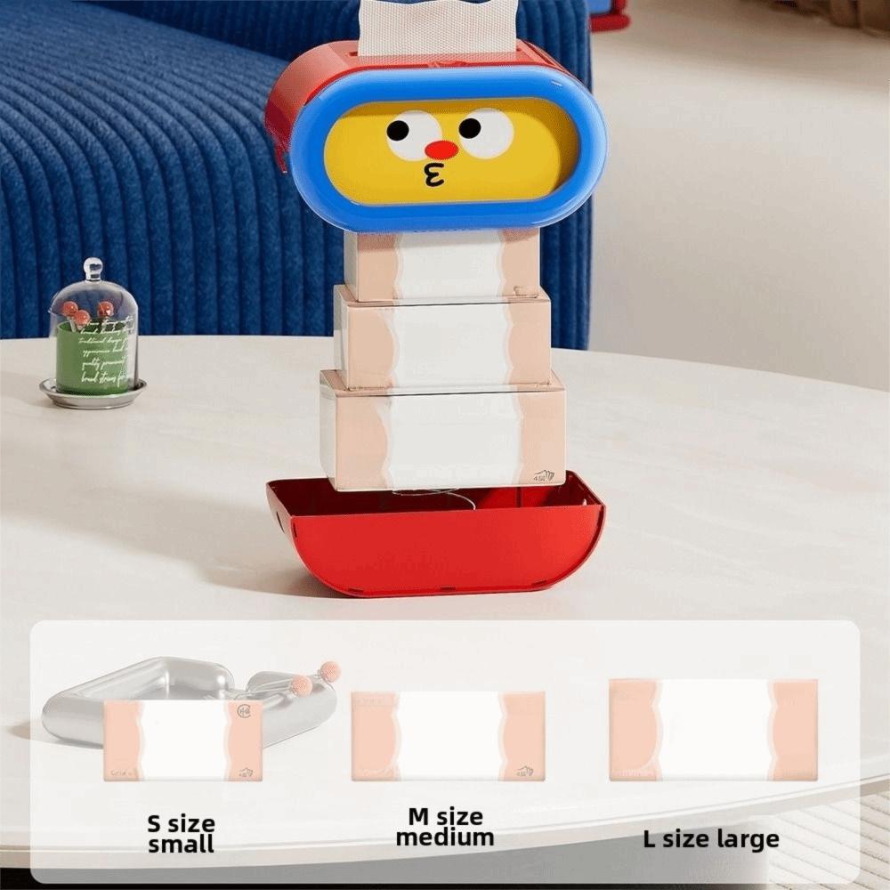 Large-Capacity Cartoon Tissue Box Pull-Out Design Decorative Facial Tissue Holder Interchangeable Expression Funny