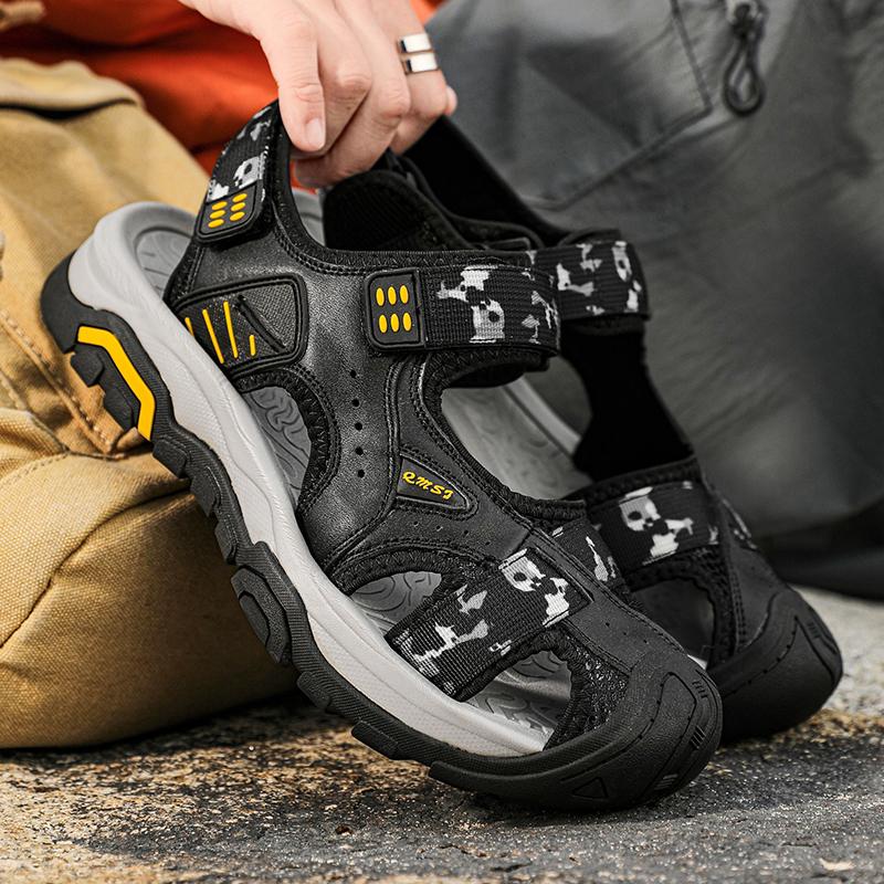 Fashion Brand Summer Classic Mens Sandals Outdoor Protective Toe Hiking Leather Beach Sandals Soft Breathable Non-slip Casual Men Shoes