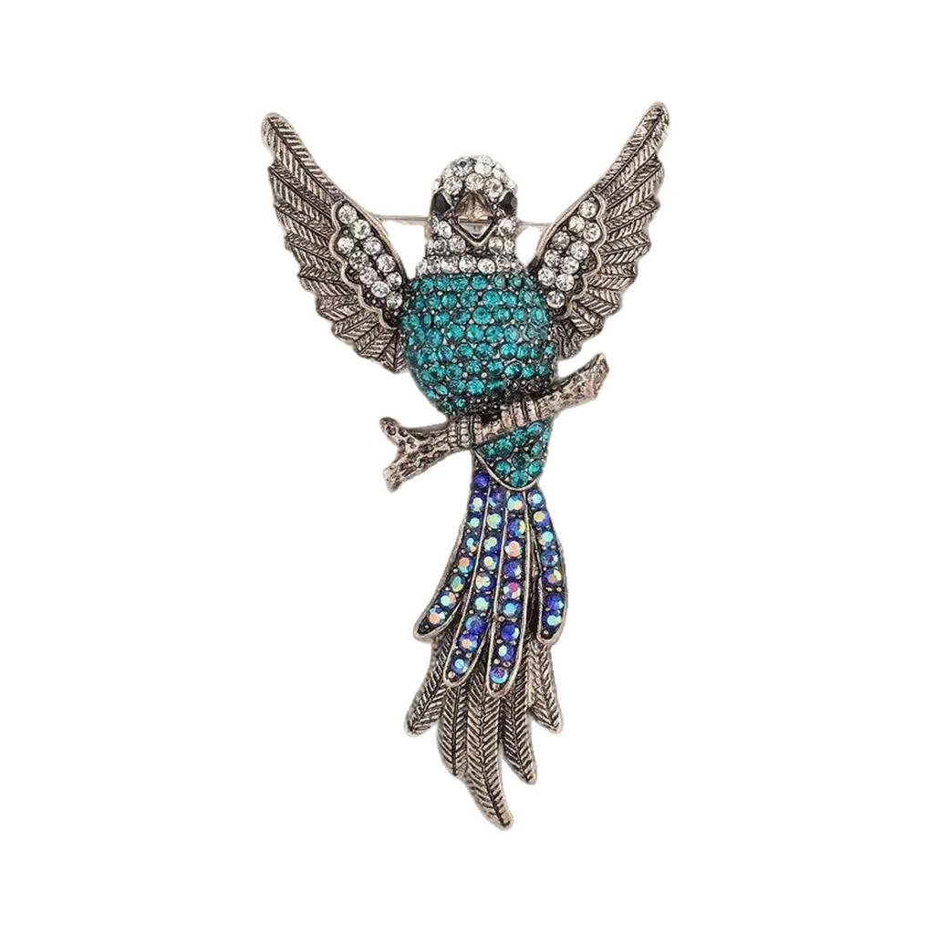 Vintage Eagle Brooch With Sparkling Multicolor Crystals Retro Cartoon Design Durable Alloy Material For Coat Jacket Fashion Accessory Gift