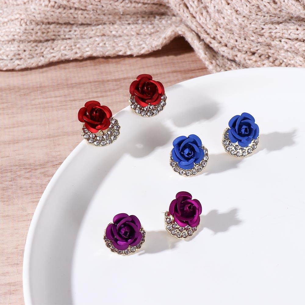 Rose Flower Crystal Zircon Women Stud Earrings Ear Jewelry Drop Earrings Korean Dangle Earrings