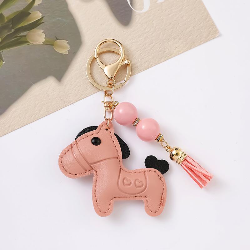 Cute Pony Keychain Creative Cartoon Leather Animal Pendant Keyring  Trendy Bag Charm Handbag Hanging Decoration Gifts