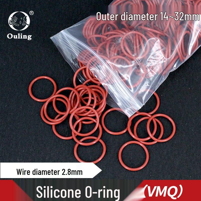 Eco-friendly Red Silicone O-ring | Sizes: 14-32mm OD x 2.8mm 22*2.8mm (5 pcs)
