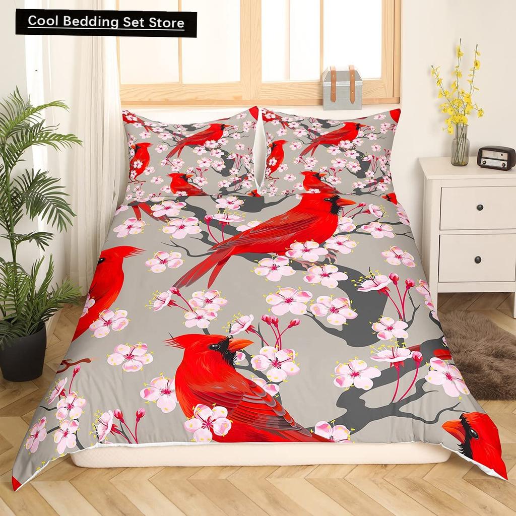 Rosa Kirschblüten King Queen Bettwäscheset Frühlingsflora Bettbezug Japanische Blumen Steppdeckenbezug Weicher Polyester Bettdeckenbezug