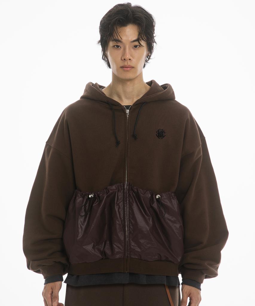 Fanshow (Setup) Pocket Hooded Zipup + Leather Belt Wide Pants- Brown