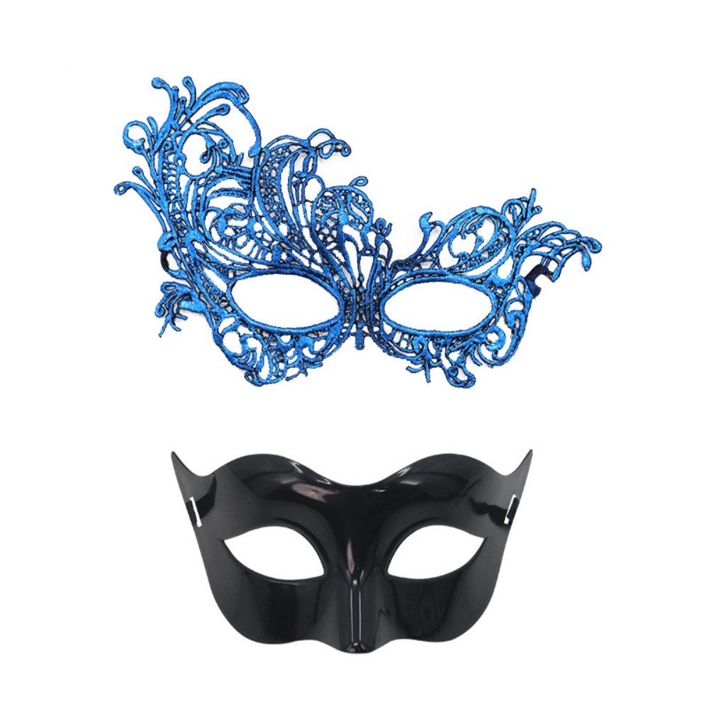Sexy Couple Masks Lace Women Mask Plastic Men Mask Set Half Face Masks Princess Makeup Party Cosplay Nightclub Props Gifts