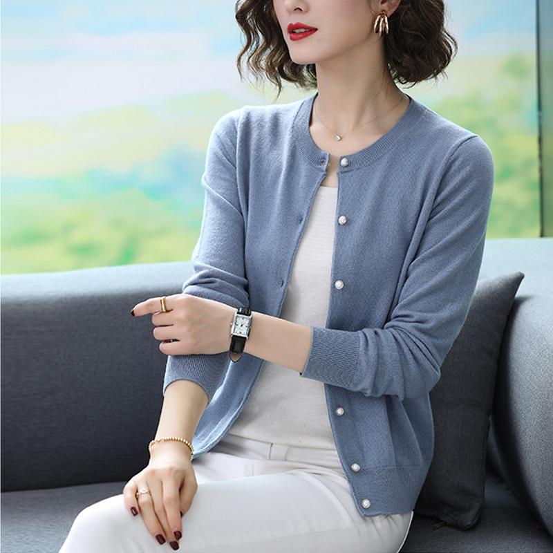 

Женские свитера, кардиганы 2025, осень-зима, длинный рукав, круглый вырез, черный вязаный свитер, женские топы, кардиган JJ117 One Size синий