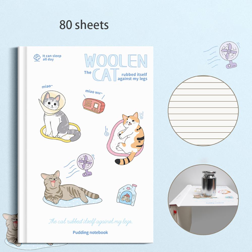 Cute Cat A5 Hard Cover Notebook, Cartoon Student Notebook, Classroom Horizontal Inner Page Notebook
