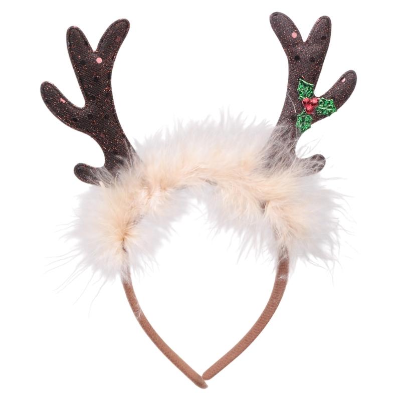 

Christmas Reindeer Antlers Plush Headbands Soft Elastic Hair Accessory For Kids Adults Holiday Party Family Photo Props 1 темно-коричневого