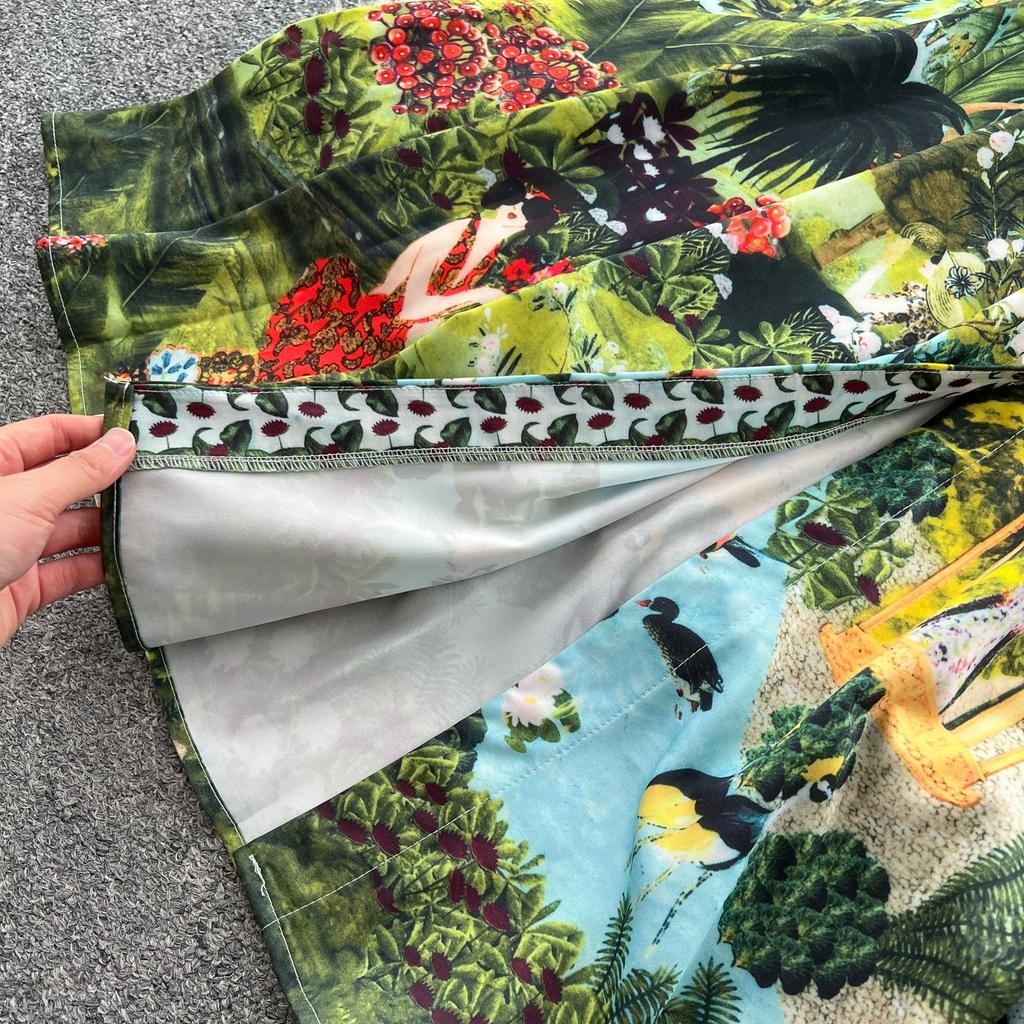 Summer Autumn Women Vintage Print V-neck Full Sleeve Single Breasted Long Maxi Holiday Seaside Dresses