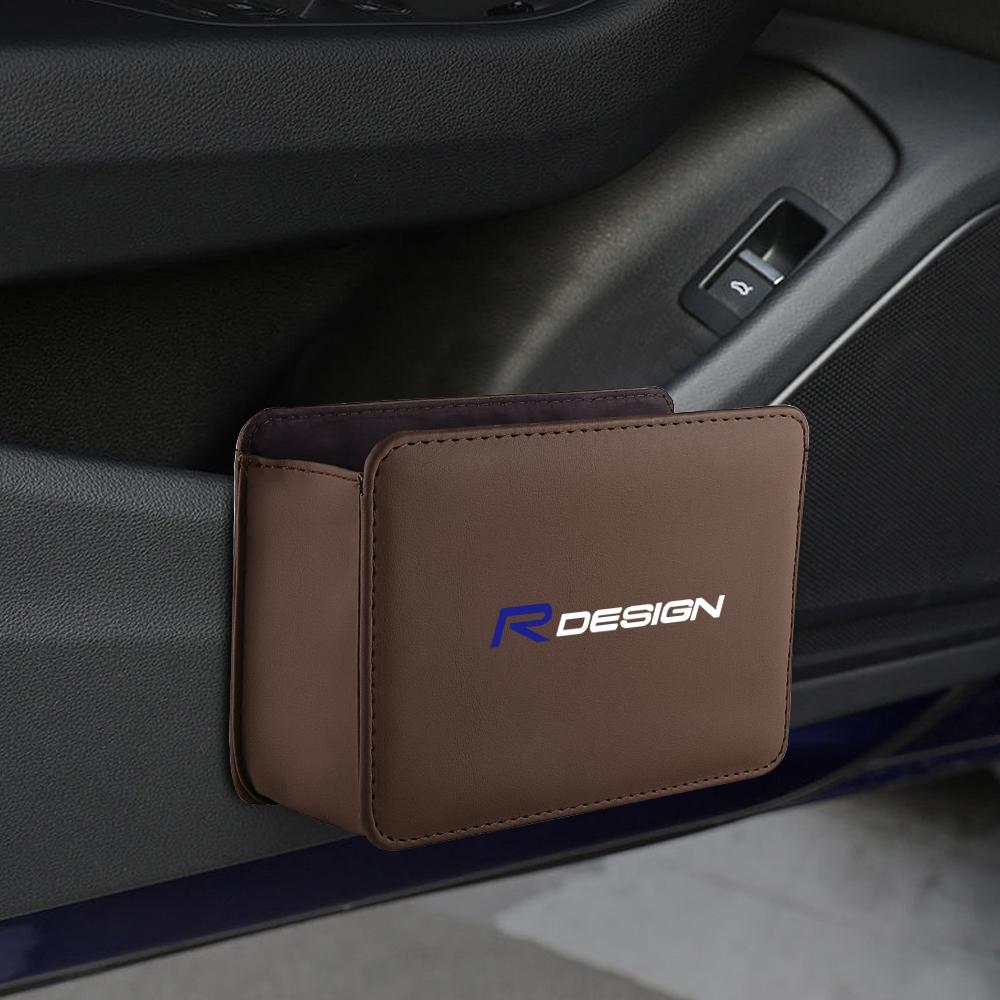 Car Door Storage Box Leather Auto Emblem Seat Back Trash Can For Volvo Rdesign XC60 V40 S60 V50 V60 C30 S40 XC40 S80 Accessories