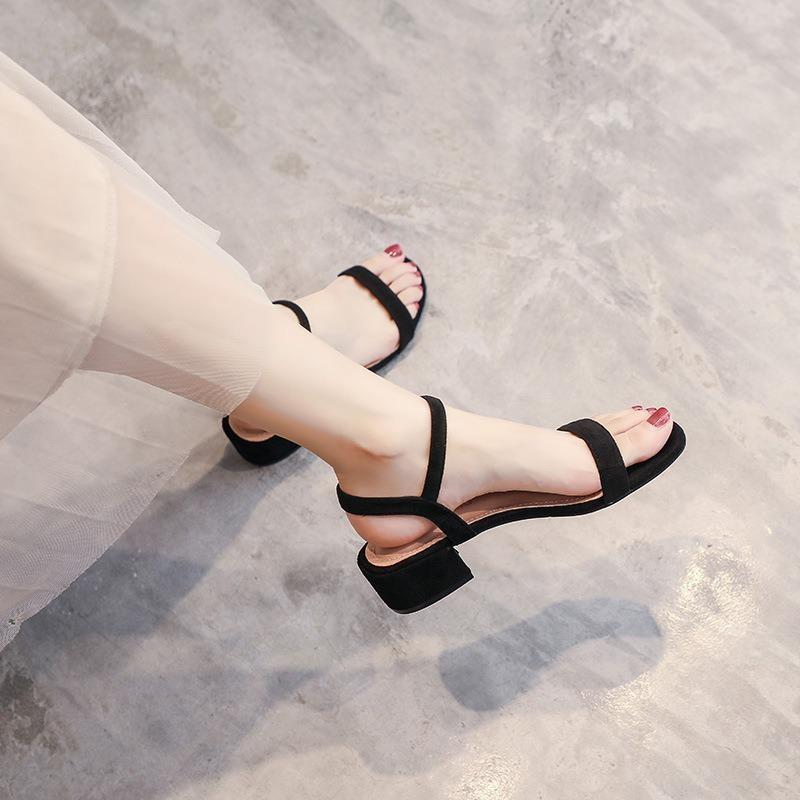 Women's Summer 2026 Mid-Heel Chunky Sandals with Single Strap – Perfect for Pairing with Skirts