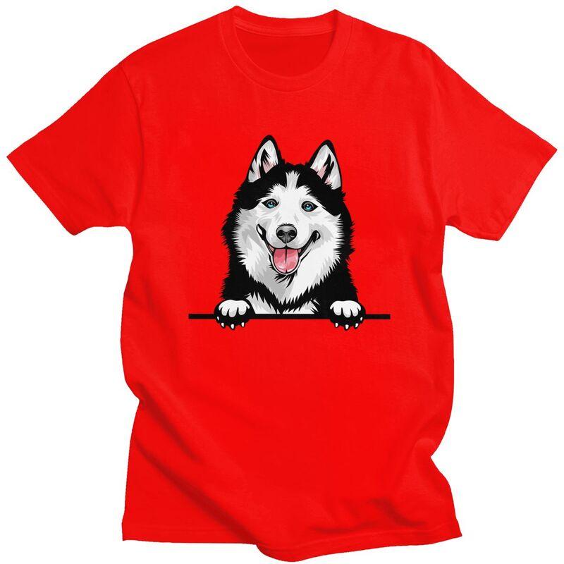 Custom Siberian Husky T Shirts Men Pure Cotton Tee Tops Alaskan Malamute Dog Tshirts ShortSleeve Tshirt Clothes