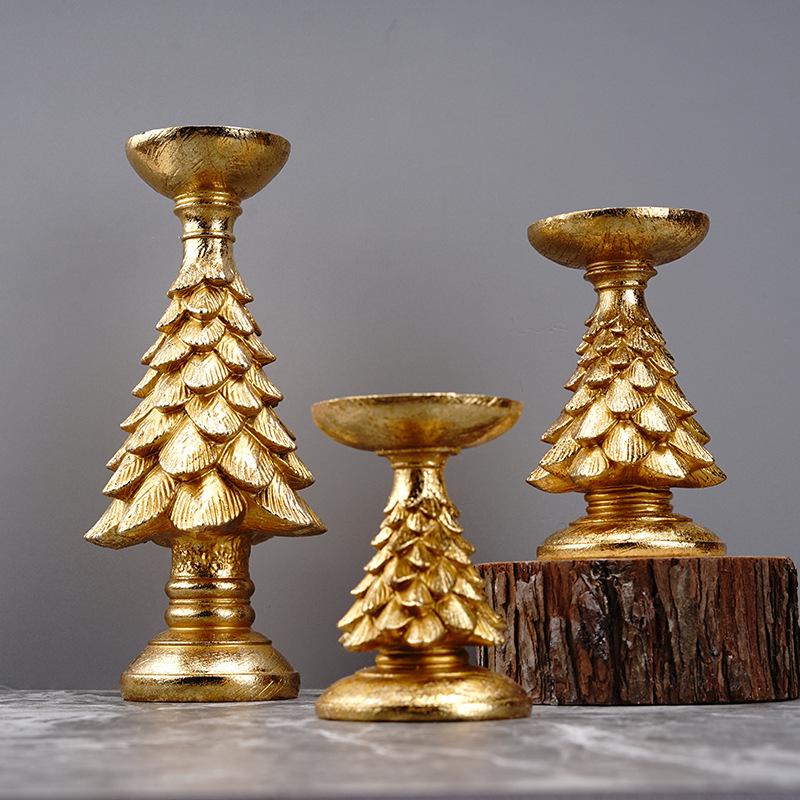 Gold Christmas Tree Candlestick Holder - Festive Home Decoration Ornament