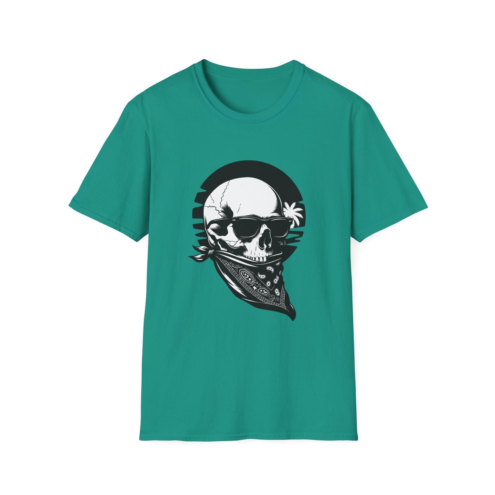 Unisex Softstyle T-Shirt Skull Bandana Sunglasses Outlaw Biker Rebel Gothic S