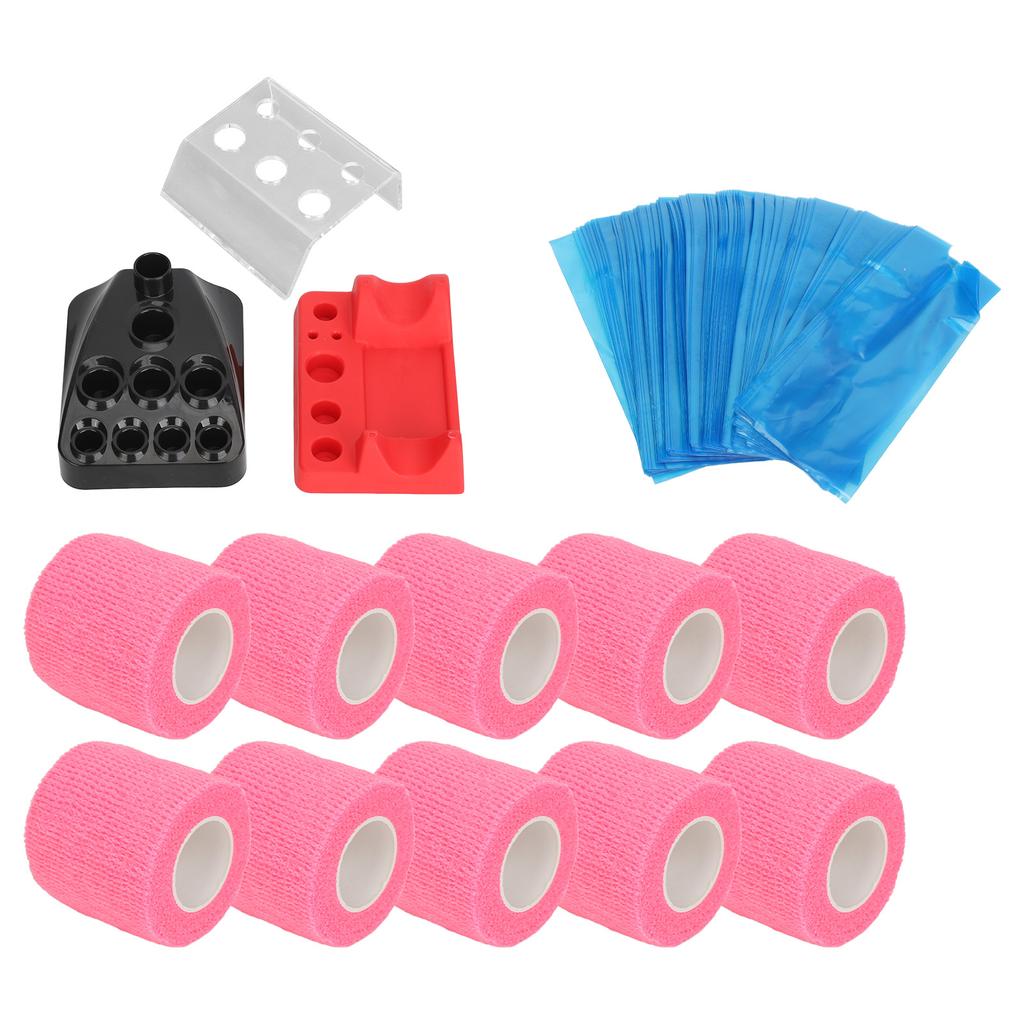 10pcs Tattoo Pen Elastic Bandage 200pcs Blue Tattoo Machine Pen Covers 3pcs Tattoo Ink Cup Holder Color Rack