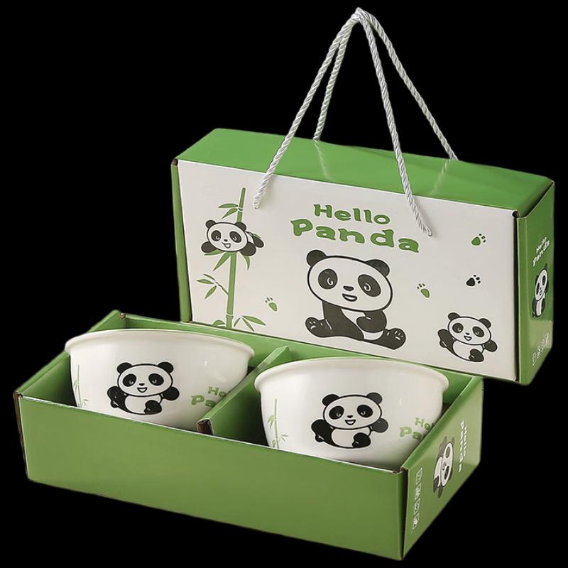 Cute Panda 2-Bowl Ceramic Tableware Gift Set