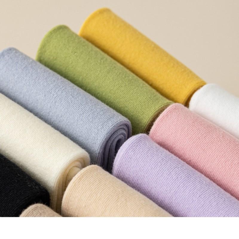 Johnature Random 5 Colors Women Four Seasons Solid Color Versatile Breathable Comfortable Pure Cotton Summer Stacking Socks