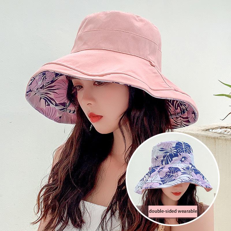 Outdoor Wide Brim Sun Hat, Double-Sided Floral Pattern Reversible Sun Protection Beach Hat, UV Protection Bucket Hat