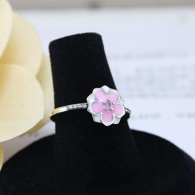 Anello in Argento Sterling s925 Anello alla Moda Petalo di Magnolia con Diamante in Resina Epossidica