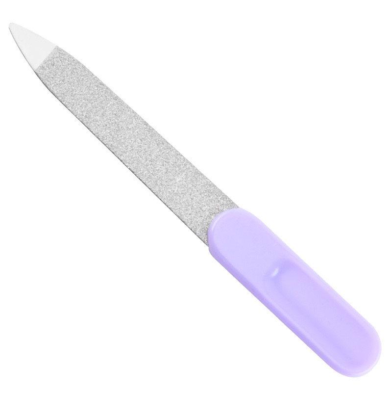 Stainless Steel Double-Sided Nail File with Plastic Handle and Cuticle Fork