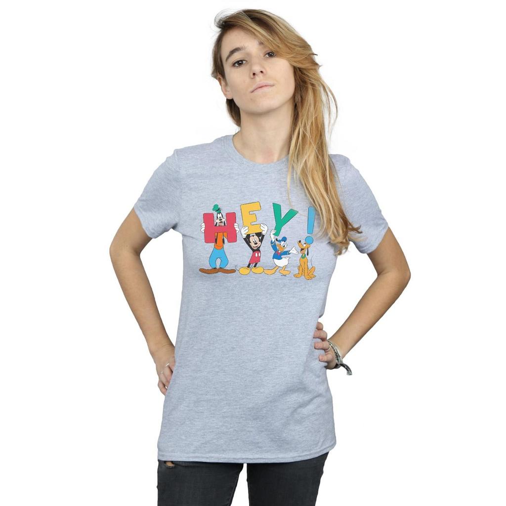 Disney Womens/Ladies Mickey Mouse Friends Hey Cotton Boyfriend T-Shirt