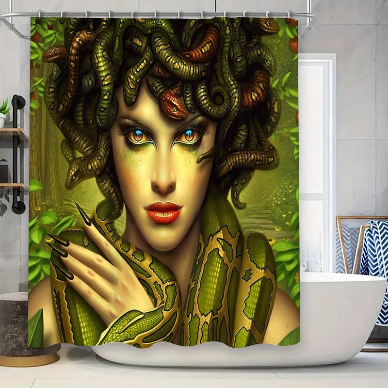 Medusa Shower Curtain Gothic Horror Mythological Snake Pattern Bathroom Decor Dark Fantasy Wall Art Home Textile W60H190(CM)-1 Pcs