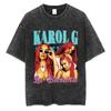 Fashion Karol G La Bichota Washed TShirt Aesthetic Hip Hop Men Women Short Sleeve Oversized Cotton Casual Tee Shirts Streetwear
