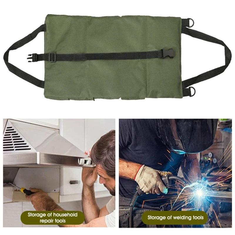 Roll Up Tool Bag Canvas Tool Organizer With 5 Zipper Pockets Hanging Tool Zipper Carrier Tote For Electrician Car Moto Repair