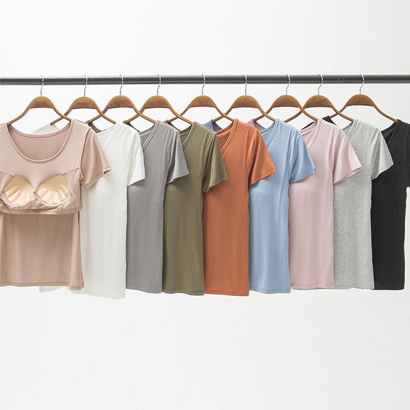 Damen Sommer T-Shirt mit gepolsterten Cups ohne Bügel und kurzen Ärmeln