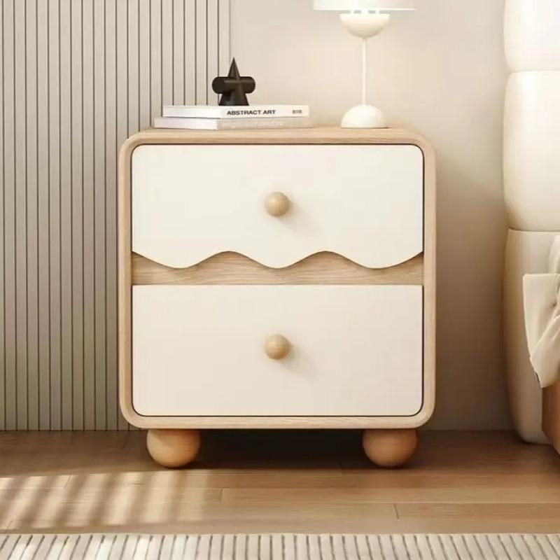 Luxury Solid Wood Nightstand with Wave Pattern Modern Bedside Storage Cabinet for Bedroom Spacious Drawer&Durable Home Furniture