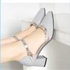  Zapatos De Mujer Women Fashion Sweet Silver High Quality Buckle Strap Square Heel Shoes for Sexy Party Club Ab417