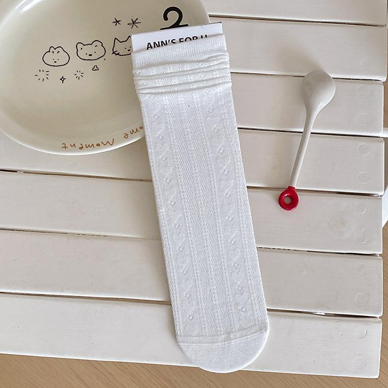 Seasonal White Socks, Mid-Leg Socks, Hollow And Light, Breathable, And Versatile Girls' Soft Glutinous Style Stockings