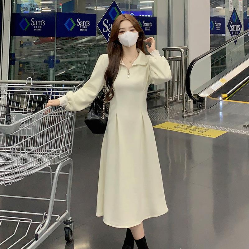 Dress long velvet thickened women s autumn and winter large size fat mm thin black temperament inner bottom skirt autumn and winter clothing S