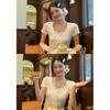 Korean Niche Design Sense Lace Splicing V-neck Short-sleeved T-shirt Women's Summer Slim and Thin White Temperament Top Tide