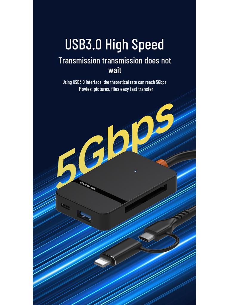 8-in-1 Lightning/Type-C Multifunction Dock & Card Reader for Mobile Phones